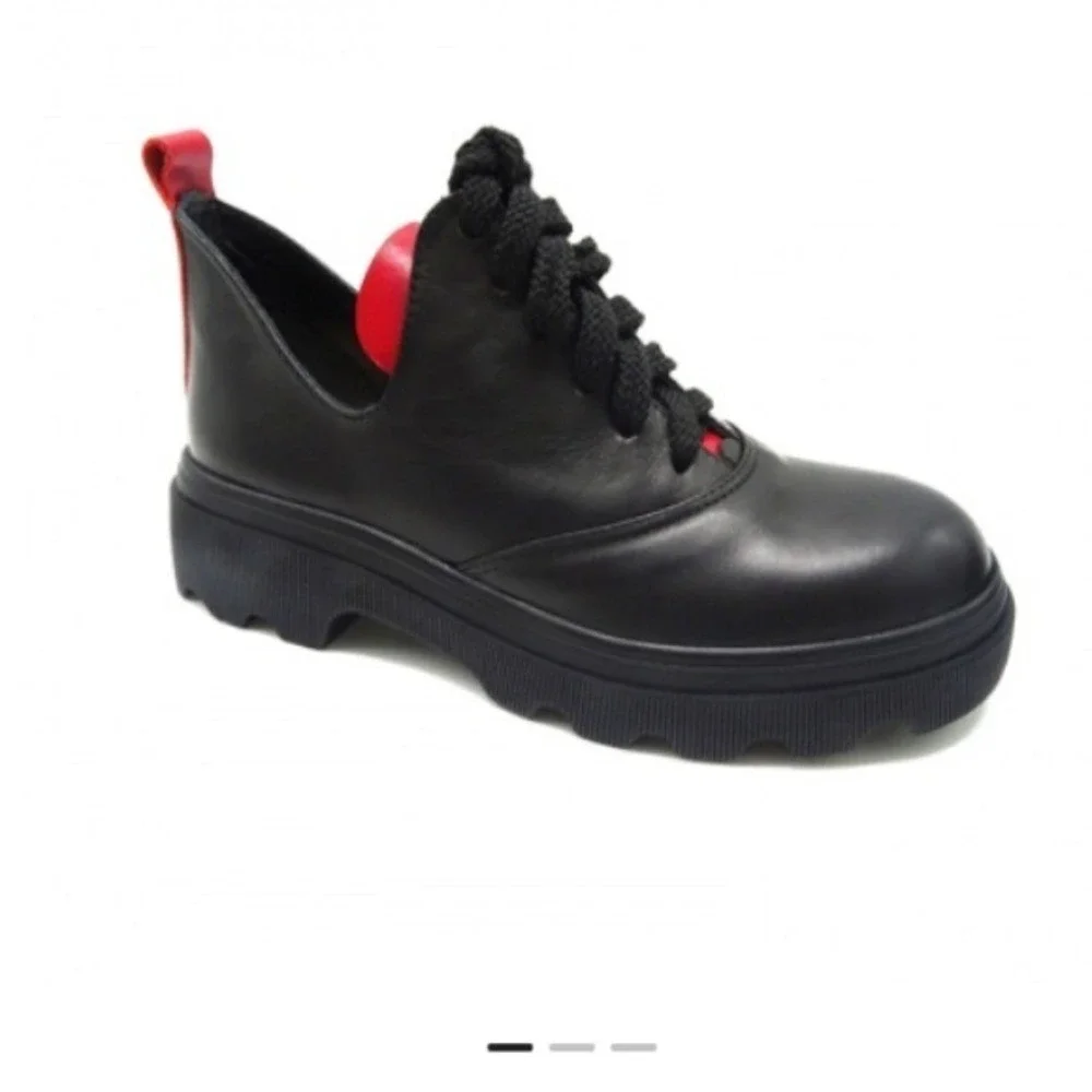 Magza leather wedges black red lace up shoes sneakers chunky‎ y2k size 7